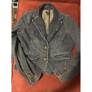 Topshop Moto Blazer Jacket Blue Button Accents Pockets Women's US 6